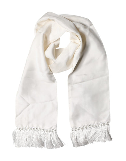 White Satin Silk Fringes Neck Foulard  Scarf