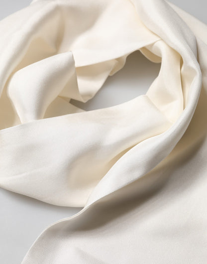 White Satin Silk Fringes Neck Foulard  Scarf