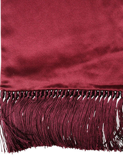 Red Satin Silk Fringes Neck Foulard Scarf