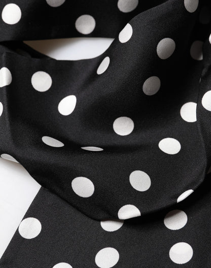 Scarf Black Polka Dot Silk Neck Wrap Foulard