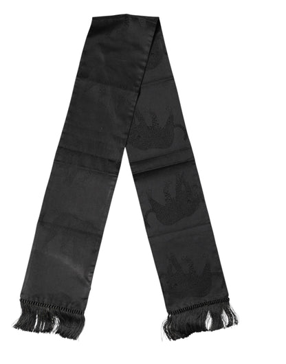 Black Satin Silk Fringes Neck Foulard Scarf