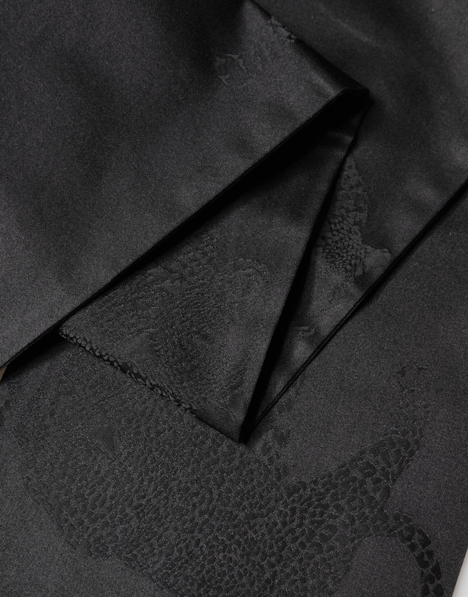 Black Satin Silk Fringes Neck Foulard Scarf