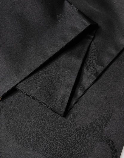 Black Satin Silk Fringes Neck Foulard Scarf