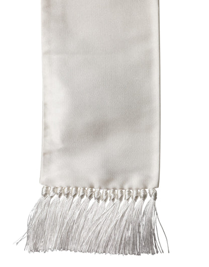 White Silk Fringes Neck Wrap Foulard  Scarf