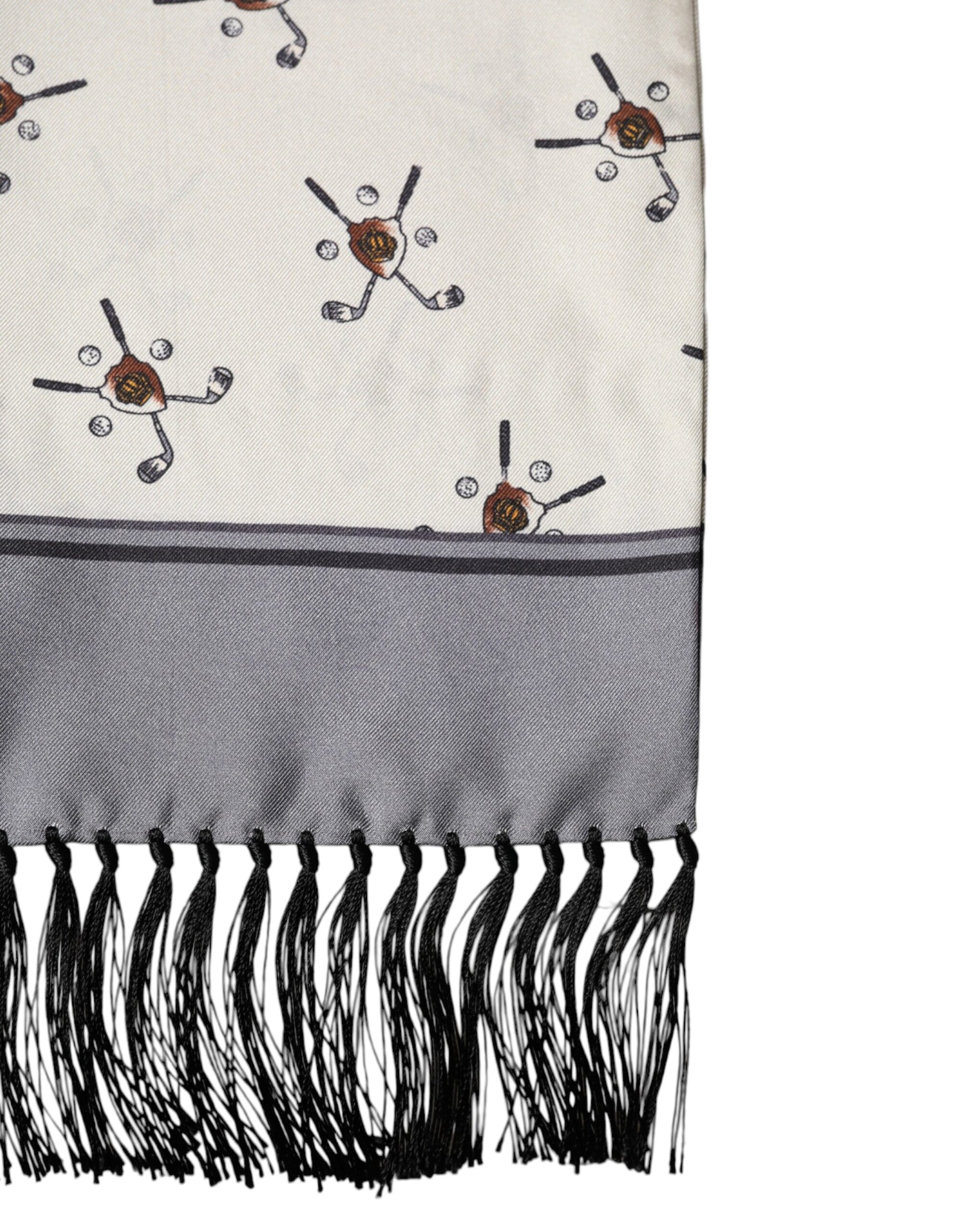 White Printed Fringes Wrap Foulard Men 183cm x 33cm Scarf