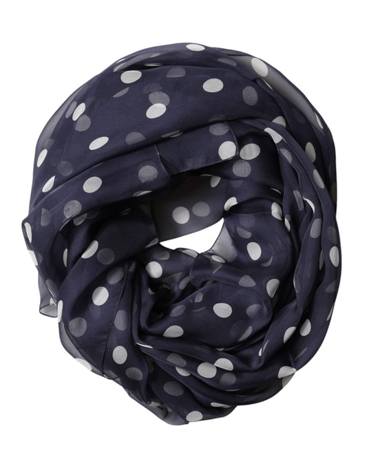 Blue Polka Dot Silk Neck Wrap Shawl 205cm x 132cm Scarf