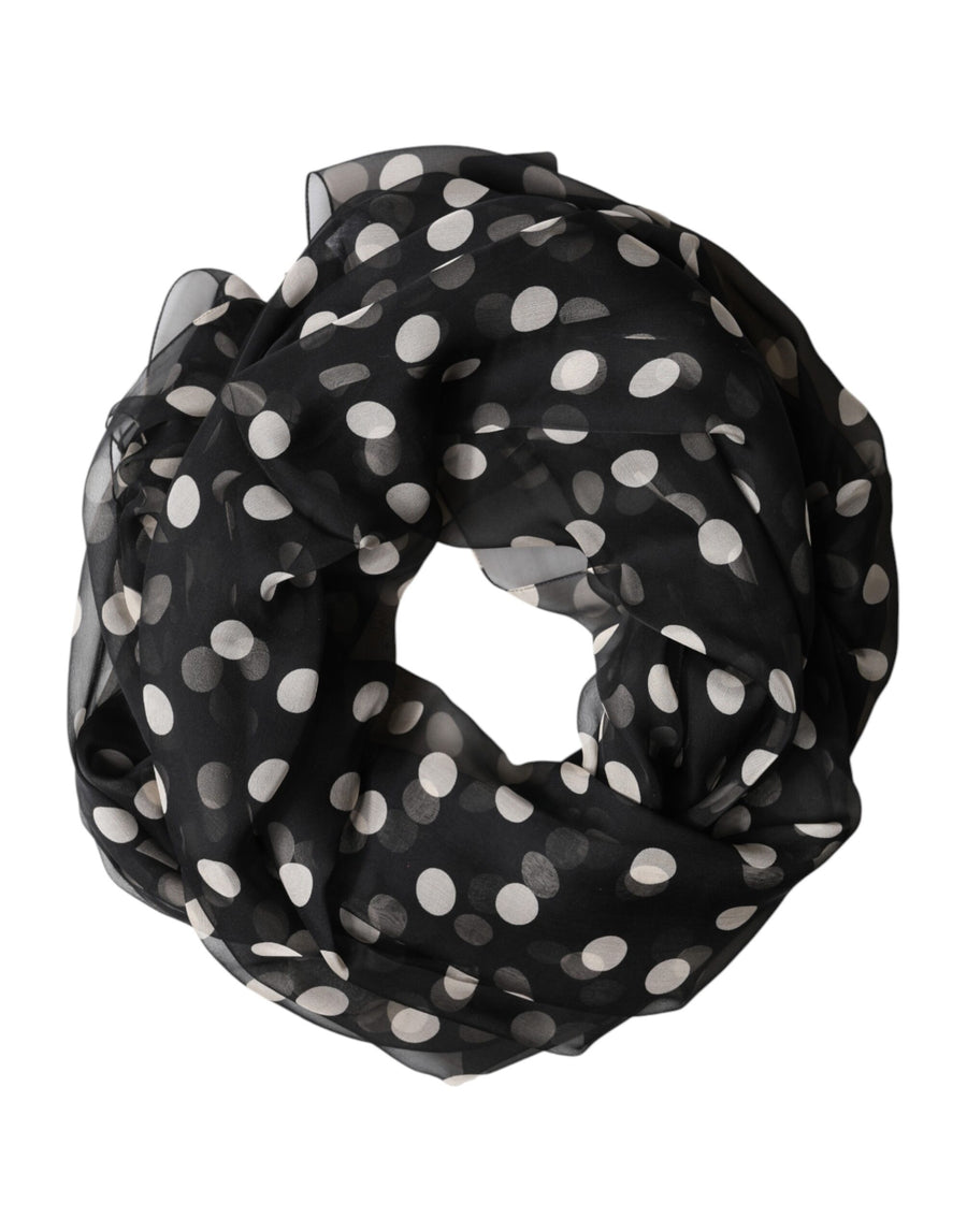 Black Polka Dot Silk Neck Wrap Shawl 205cm x 137cm Scarf