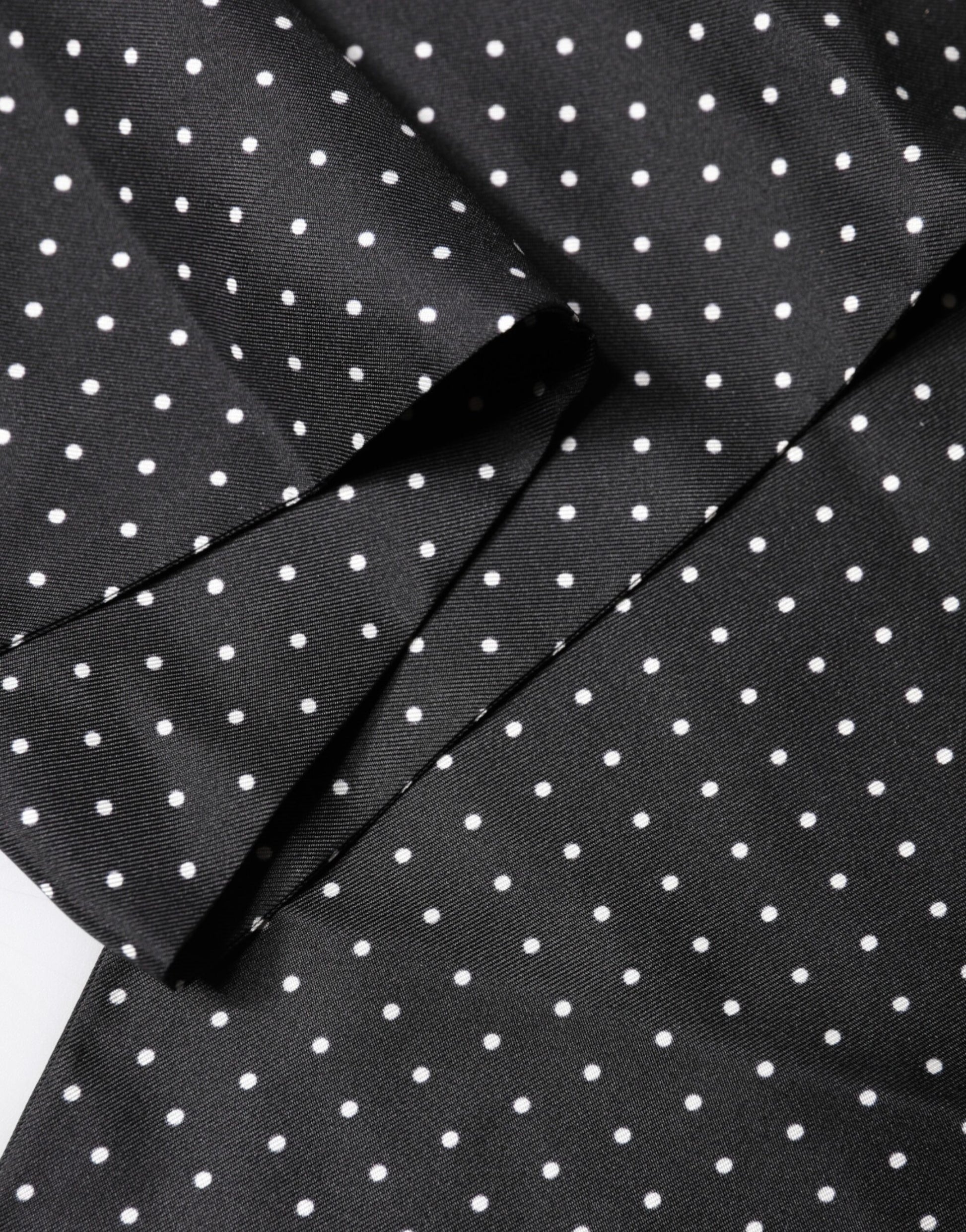 Black Polka Dot Fringes Silk Foulard 139cm x 14.5cm Scarf