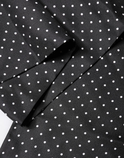Black Polka Dot Fringes Silk Foulard 139cm x 14.5cm Scarf