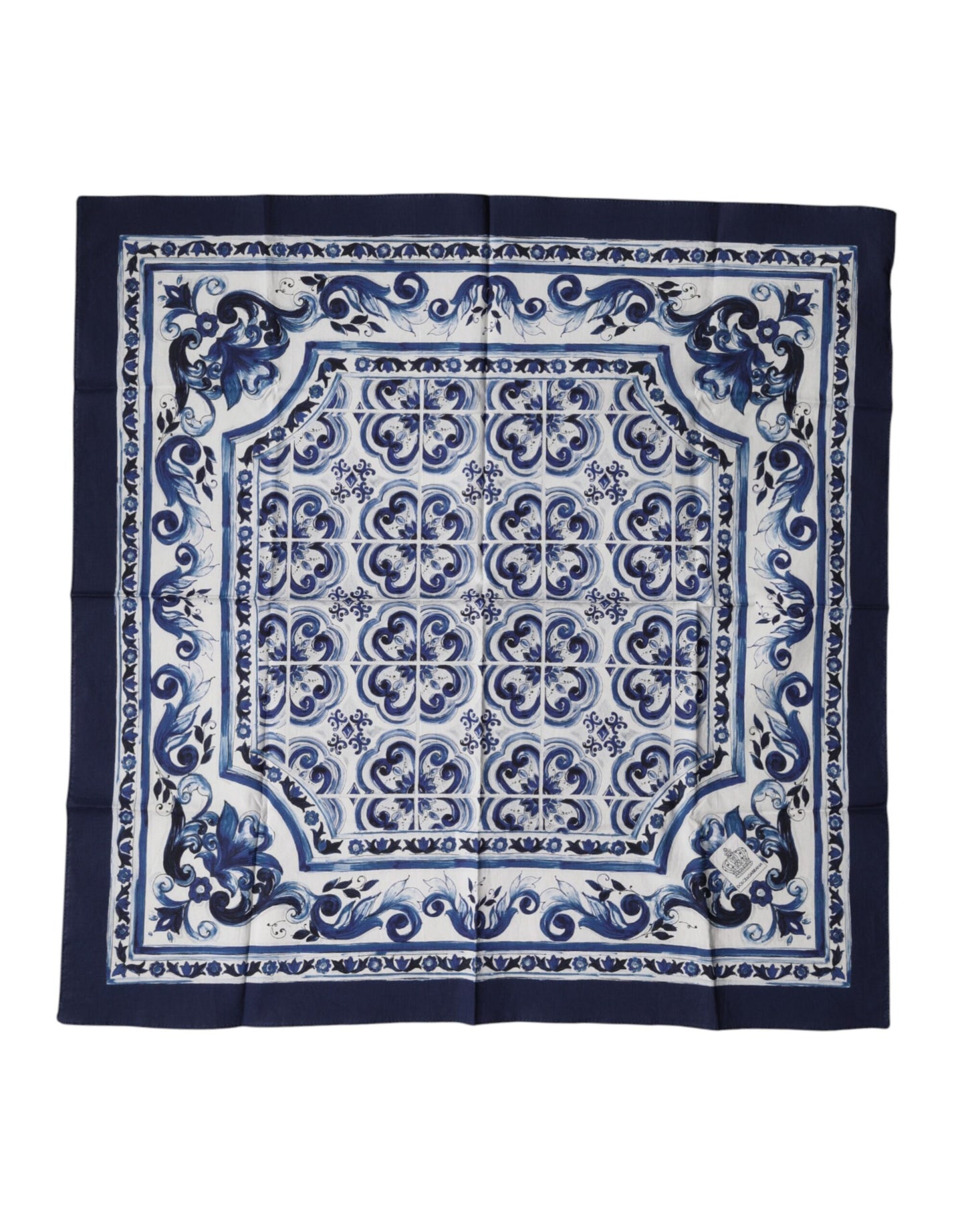 Blue Majolica Cotton Square Lace Stole 53cm x 53cm Scarf