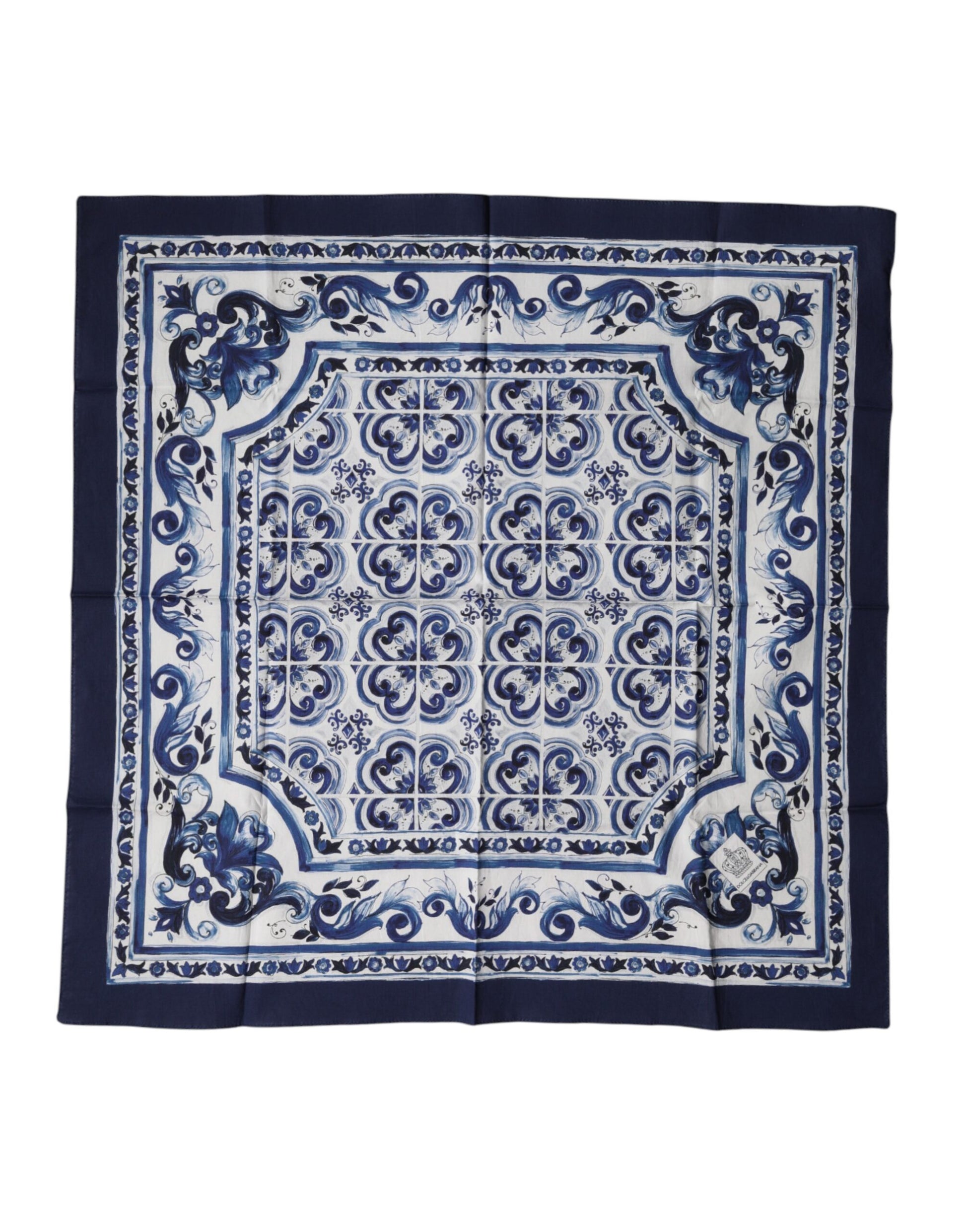 Blue Majolica Cotton Square Lace Stole 53cm x 53cm Scarf