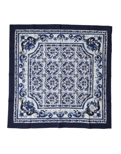 Blue Majolica Cotton Square Lace Stole 53cm x 53cm Scarf