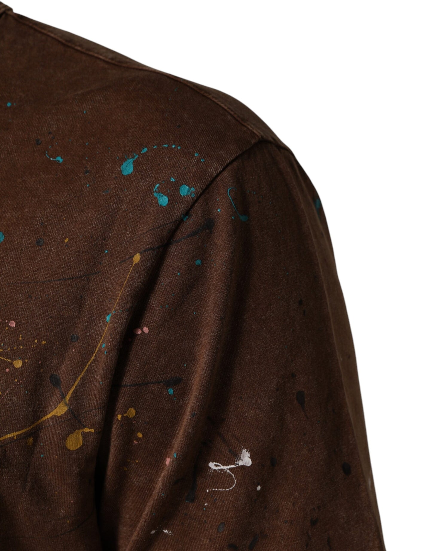 Brown Splash Color Cotton Crew Neck T-shirt