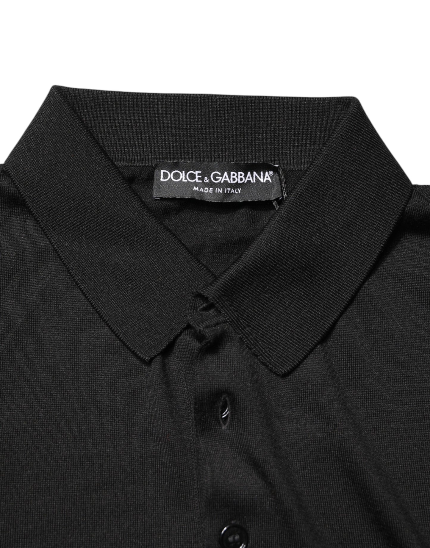 Black Silk Collared Short Sleeve Polo  T-shirt