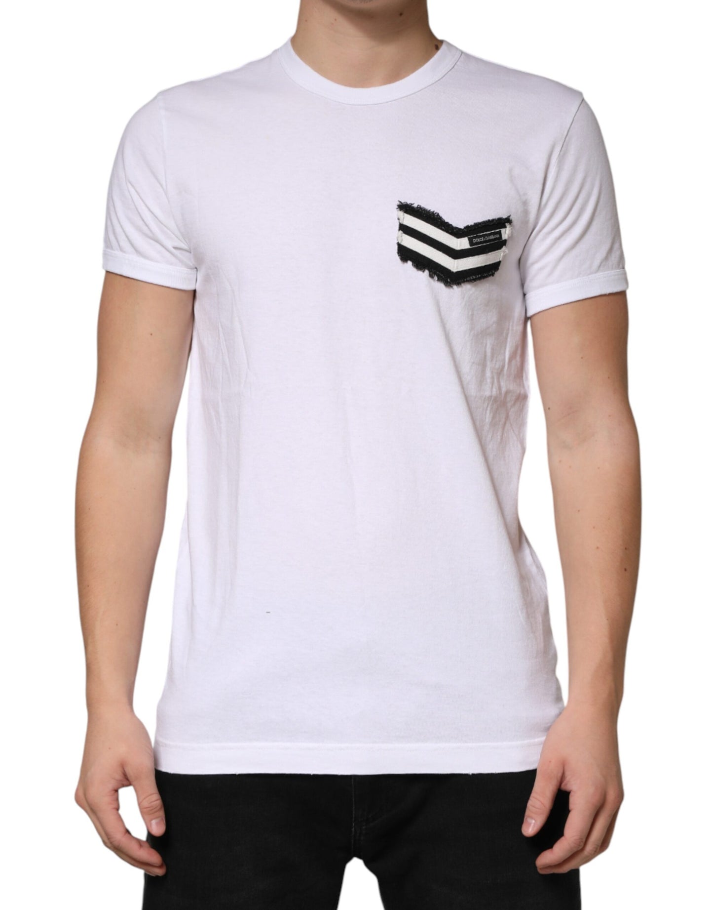 White Stripes Cotton Crew Neck Tee  T-shirt