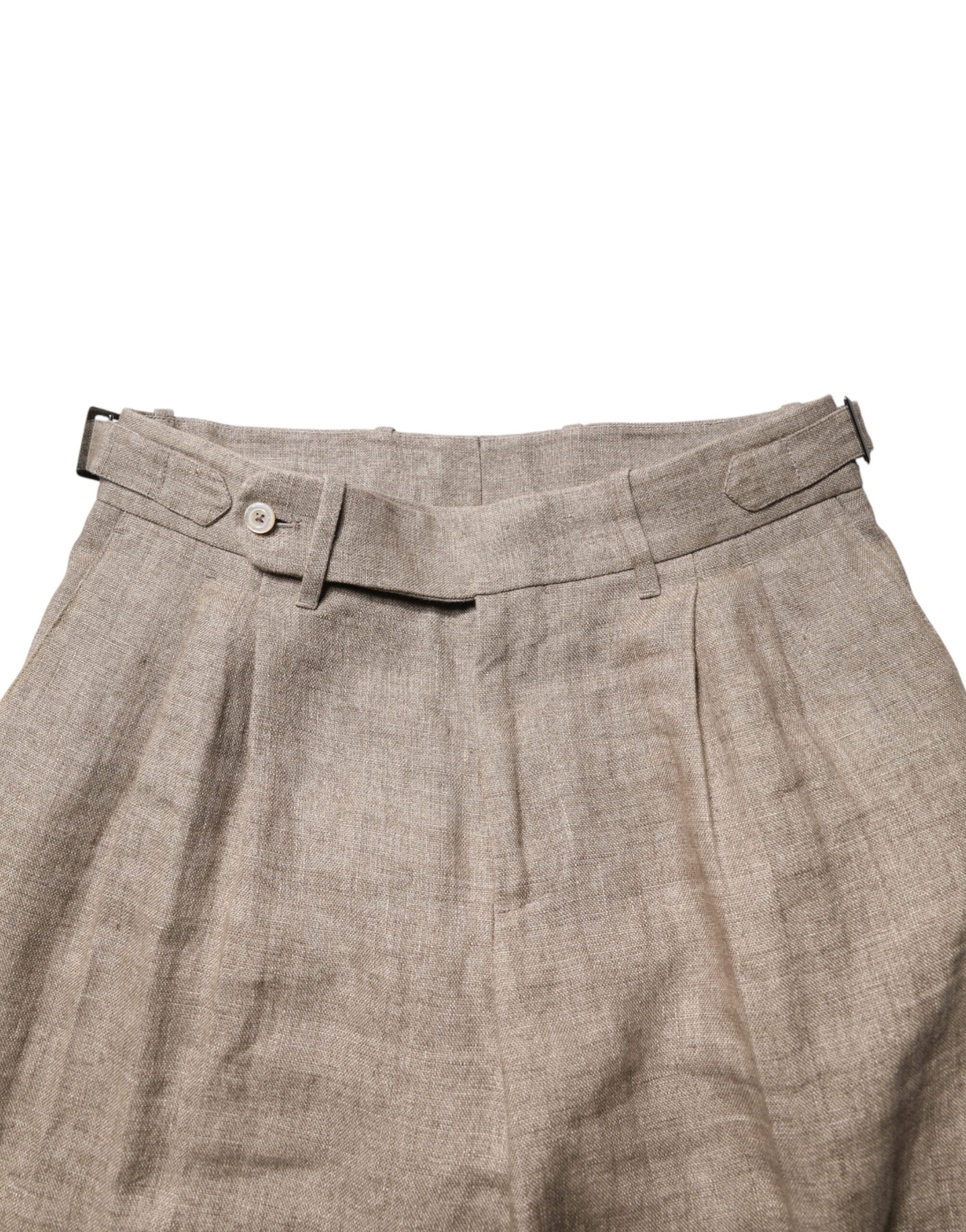 Beige Linen Double Breasted 2 Piece Men Suit