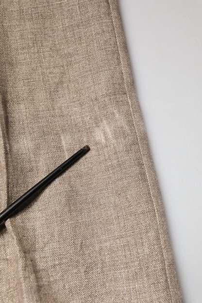 Beige Linen Double Breasted 2 Piece Men Suit