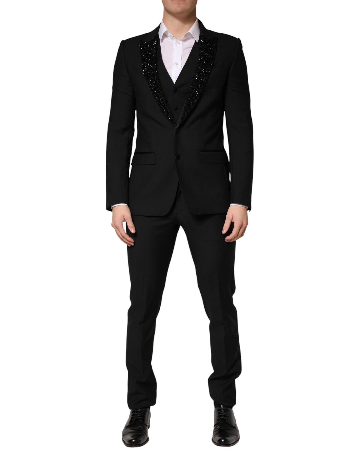 Black Wool Single Breasted 3 Piece Men Suit