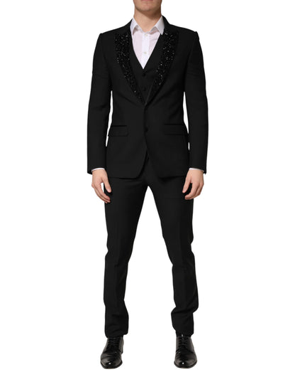 Black Wool Single Breasted 3 Piece Men Suit