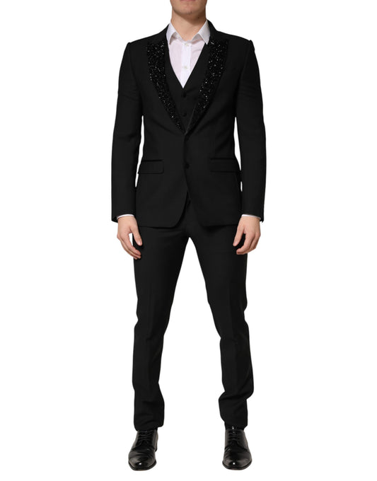 Black Wool Single Breasted 3 Piece Men Suit