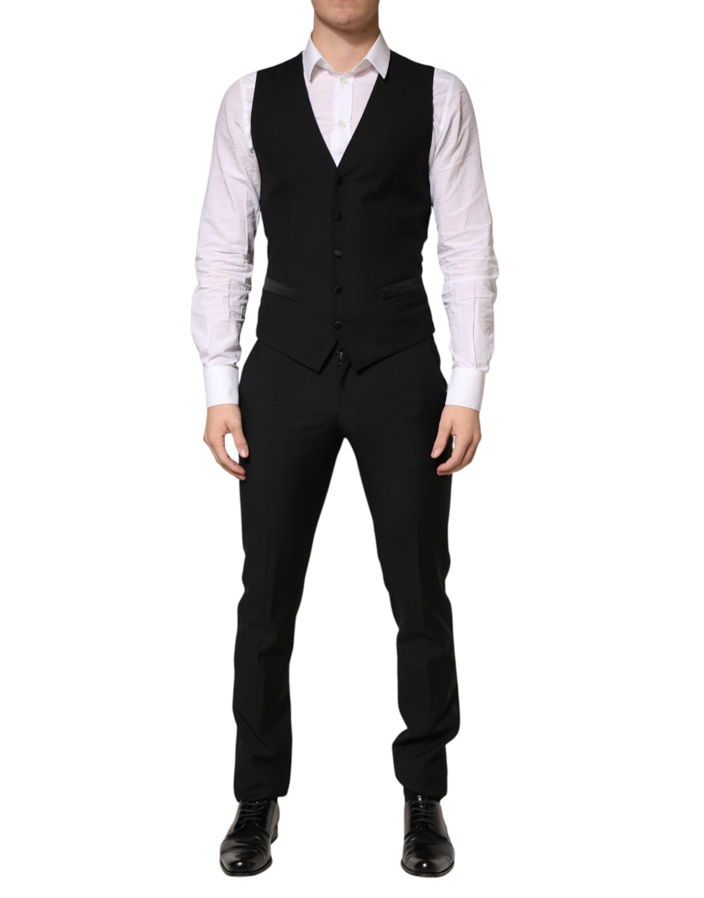 Black Wool Single Breasted 3 Piece Men Suit