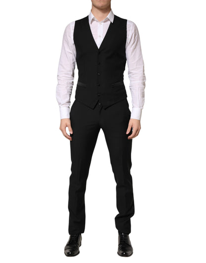 Black Wool Single Breasted 3 Piece Men Suit