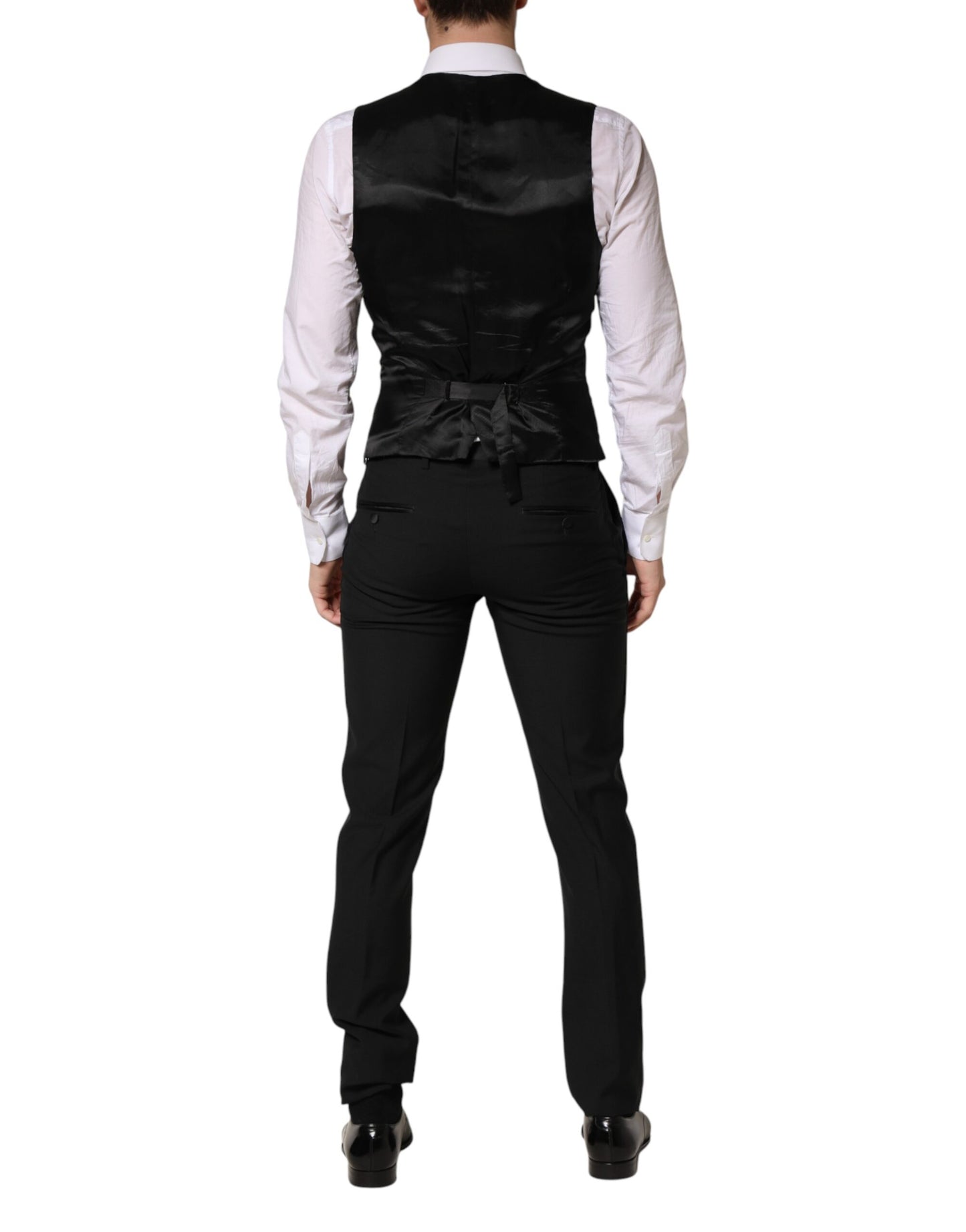 Black Wool Single Breasted 3 Piece Men Suit