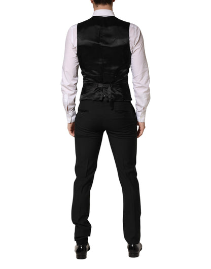 Black Wool Single Breasted 3 Piece Men Suit