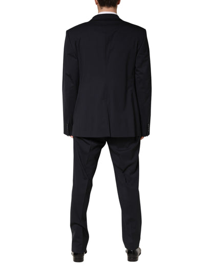 Blue Wool Double Breasted 2 Piece Men Suit