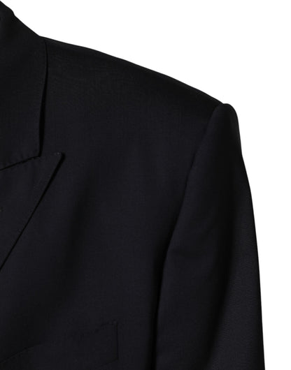 Blue Wool Double Breasted 2 Piece Men Suit