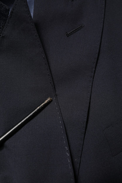 Blue Wool Double Breasted 2 Piece Men Suit