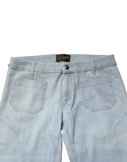 Light Blue Boot Cut Mid Waist Denim Casual Jeans