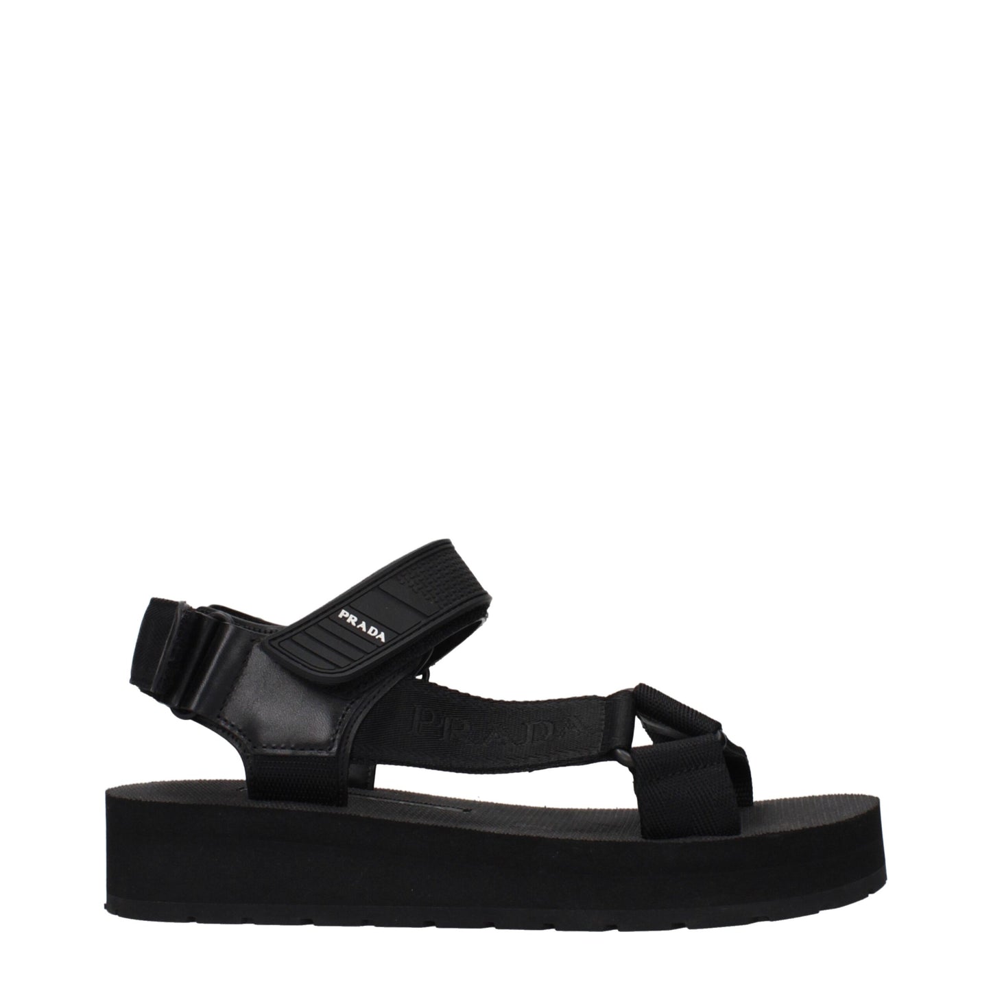 Black Fabric Flat Sandals