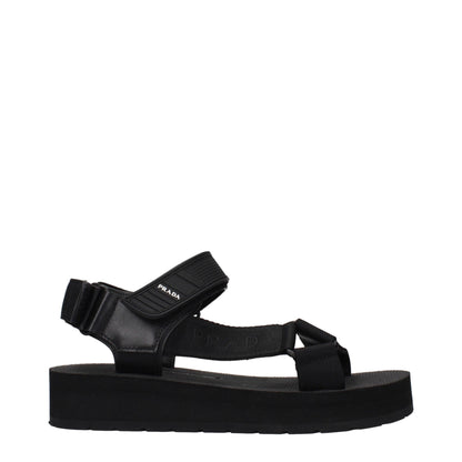 Black Fabric Flat Sandals