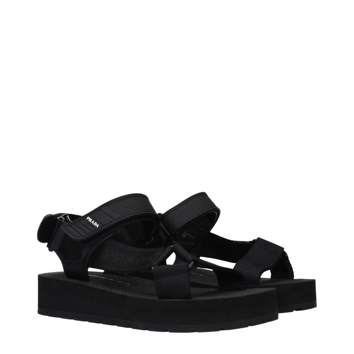 Black Fabric Flat Sandals