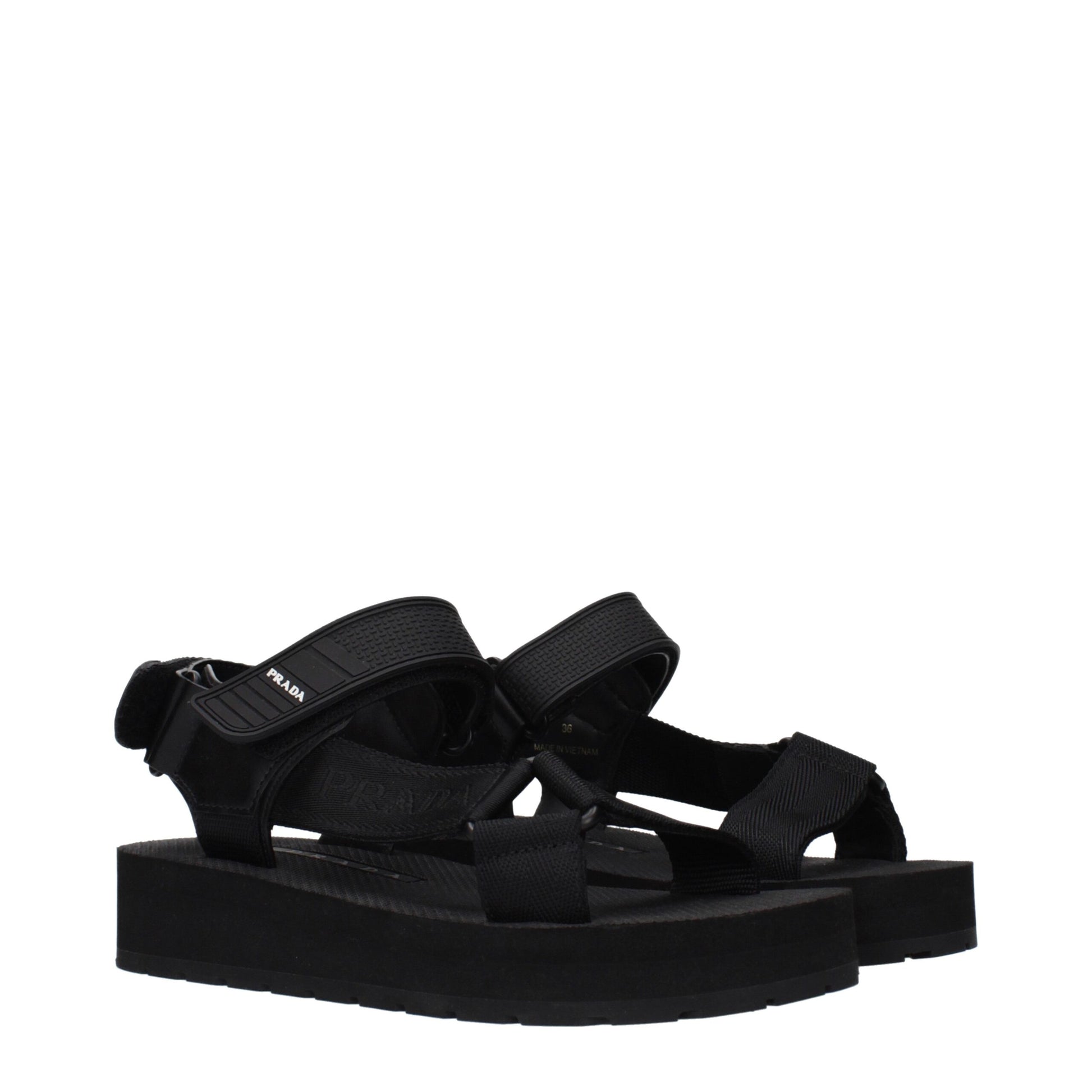 Black Fabric Flat Sandals