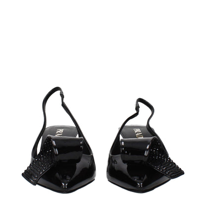 Black Leather Stiletto Heel Sandals