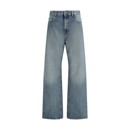 Blue Cotton Straight-Leg Jeans