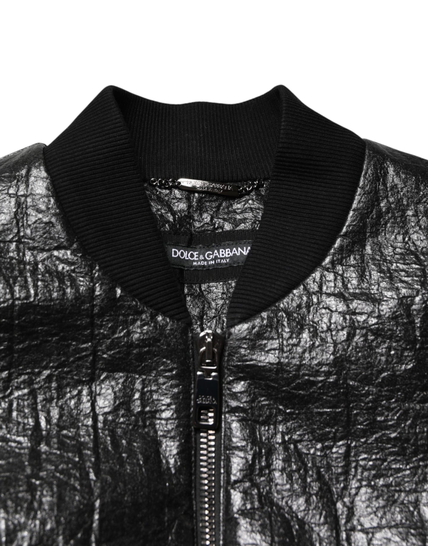Black Cellulose Leather FullZip Biker Jacket