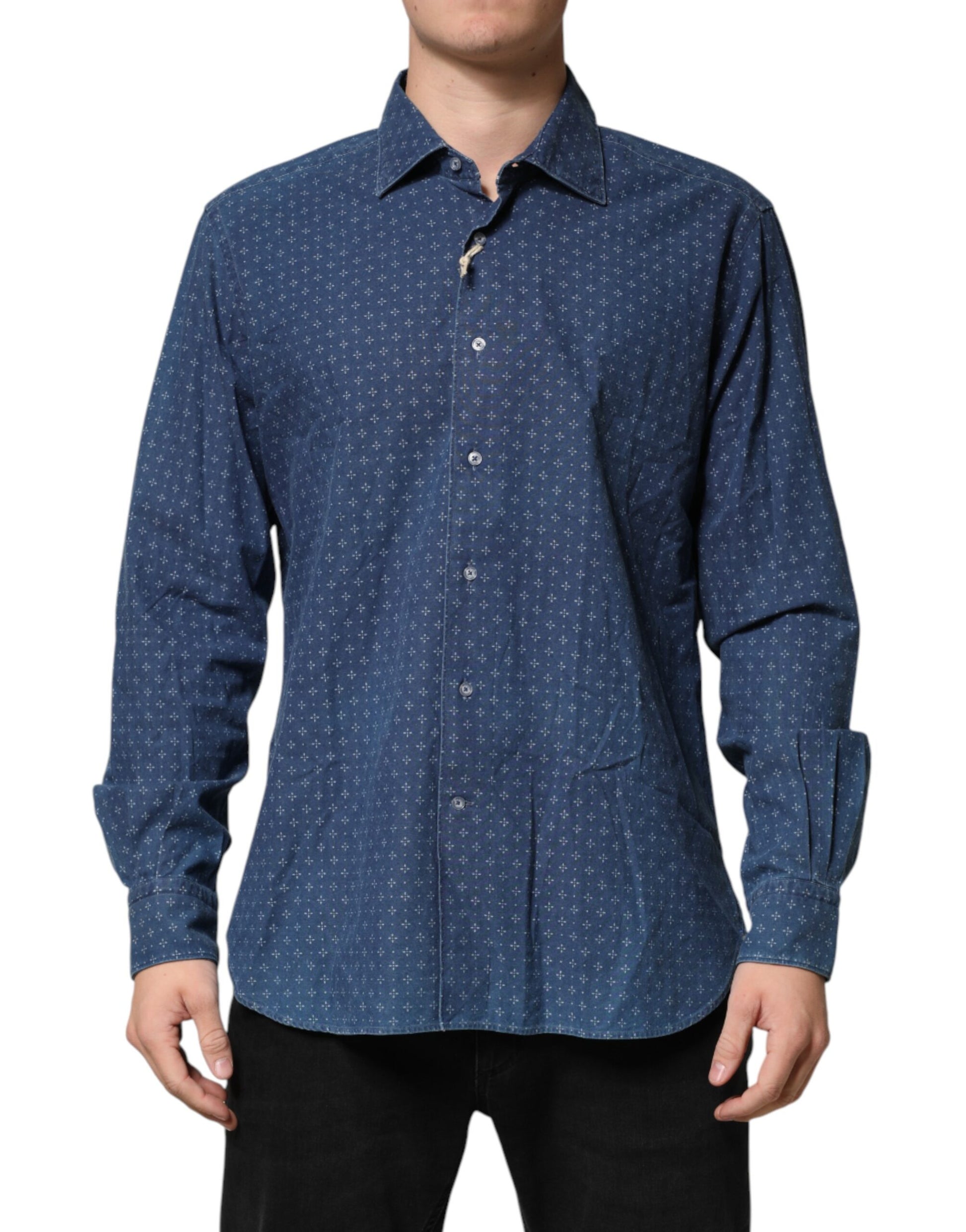 Blue Button Down Long Sleeves Men Shirt
